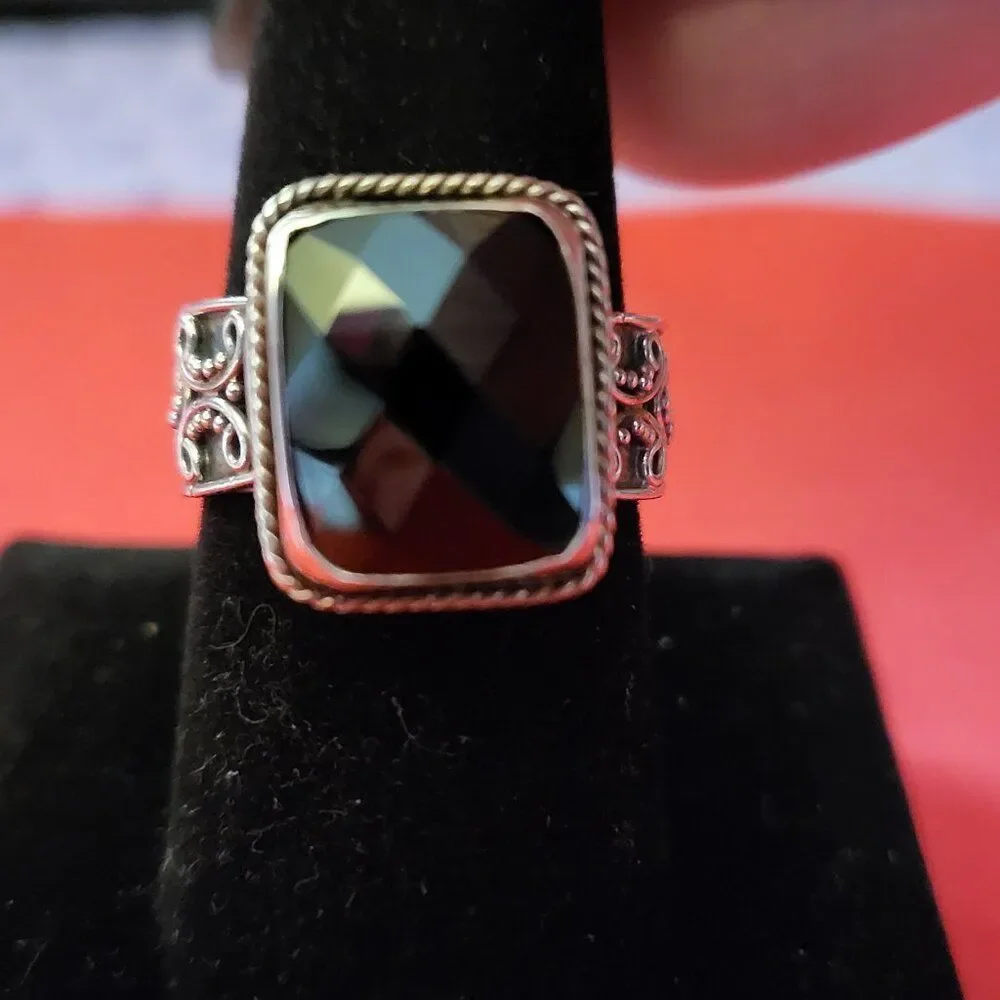 Bali Legacy Thai Black Spinel Solitaire Sterling Silver Ring